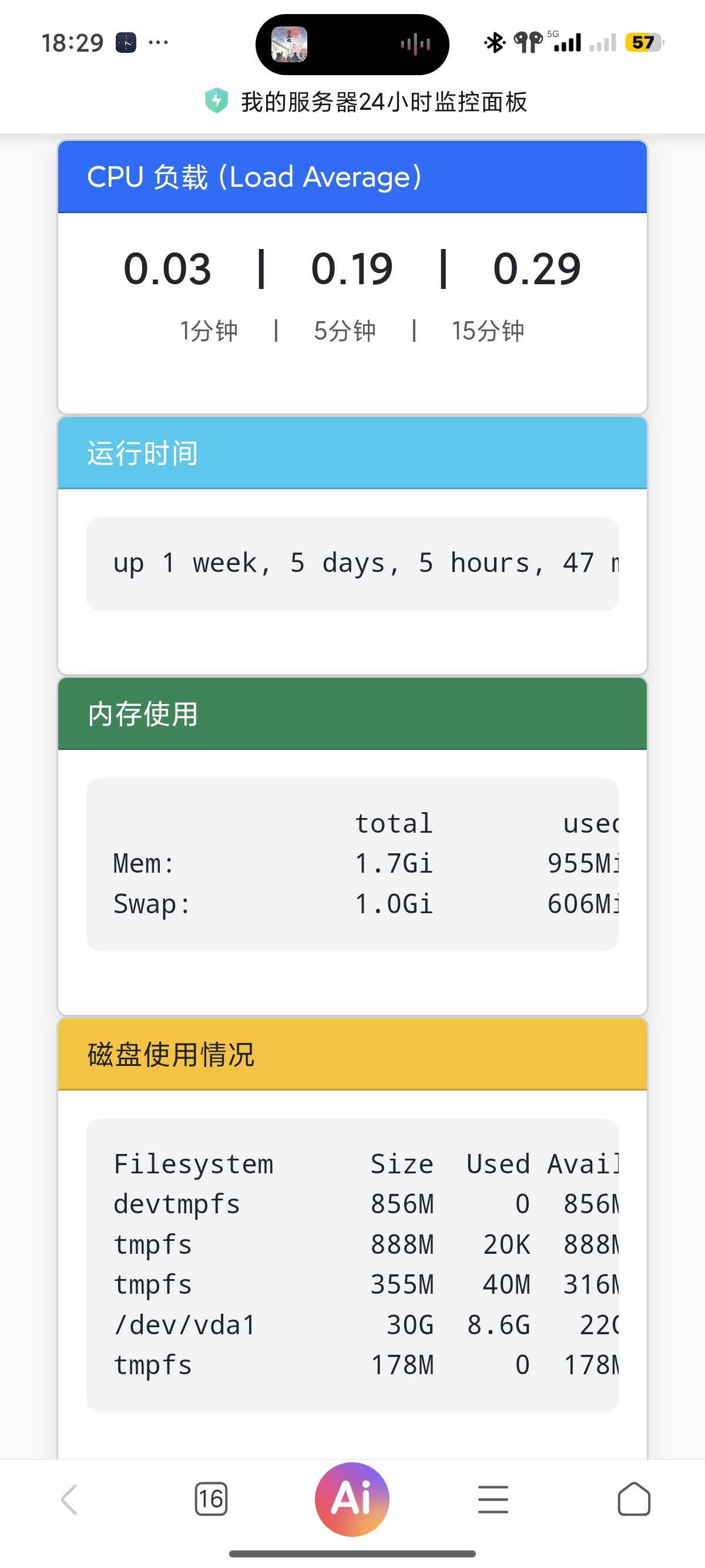 自制简易服务器监控面板，无需宝塔登录